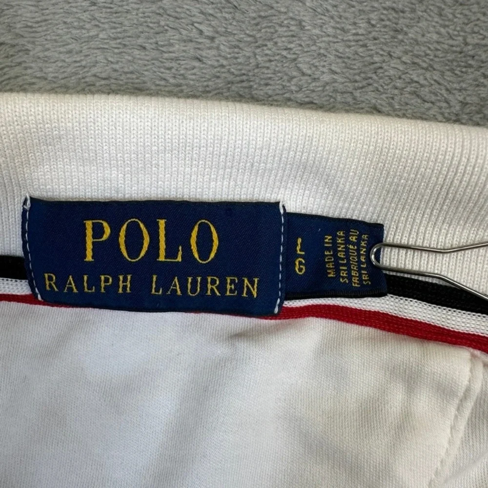 Polo Ralph Lauren Mens White Striped Trim Short Sleeve Polo Shirt Large